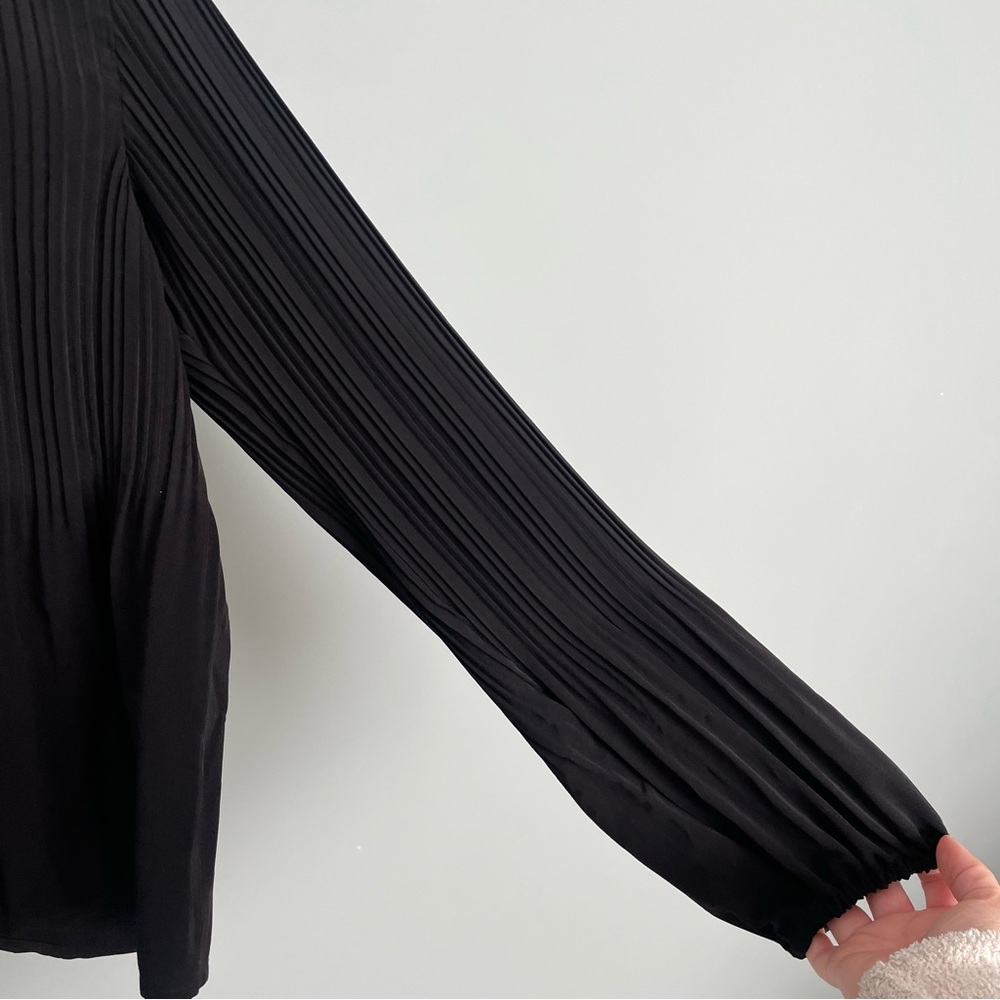 Maje "Lockin" Crepe Boat Neck Long Sleeve Black Pleated Blouse - Picture 6 of 15